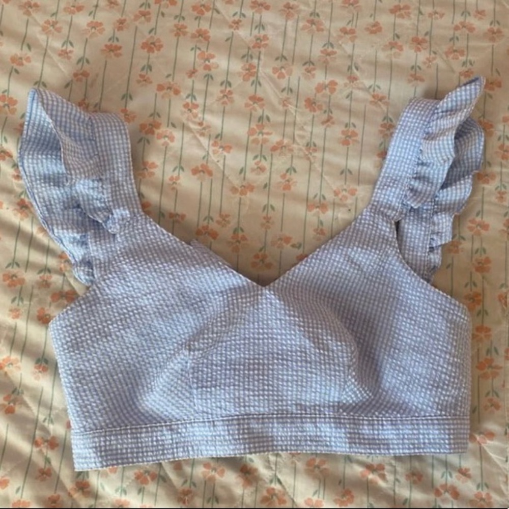 River island frill sleeve gingham crop top
